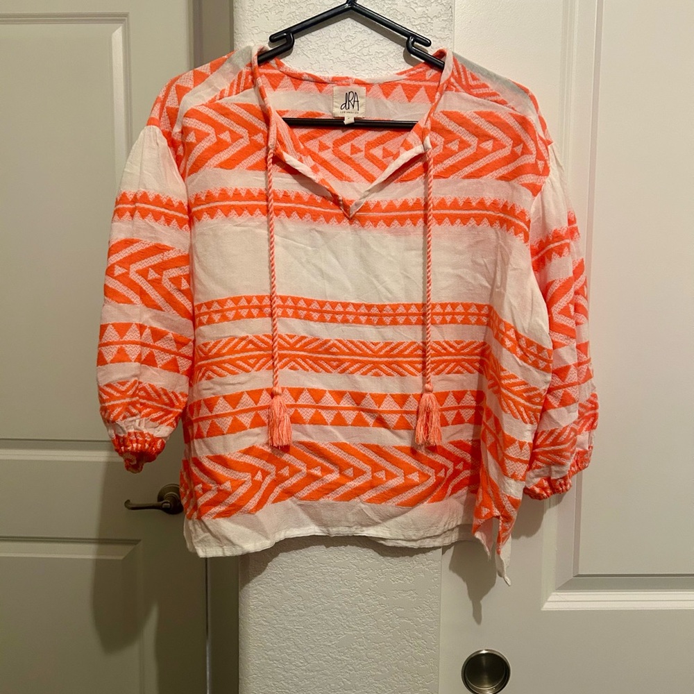 DRA Boutique Orange and White Bohemian Blouse